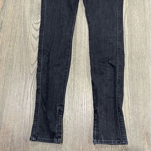 Vince Skinny Jeans Mid Rise Zip Hem Denim Cotton Blend Dark Wash Black Size 27 - Picture 2 of 14